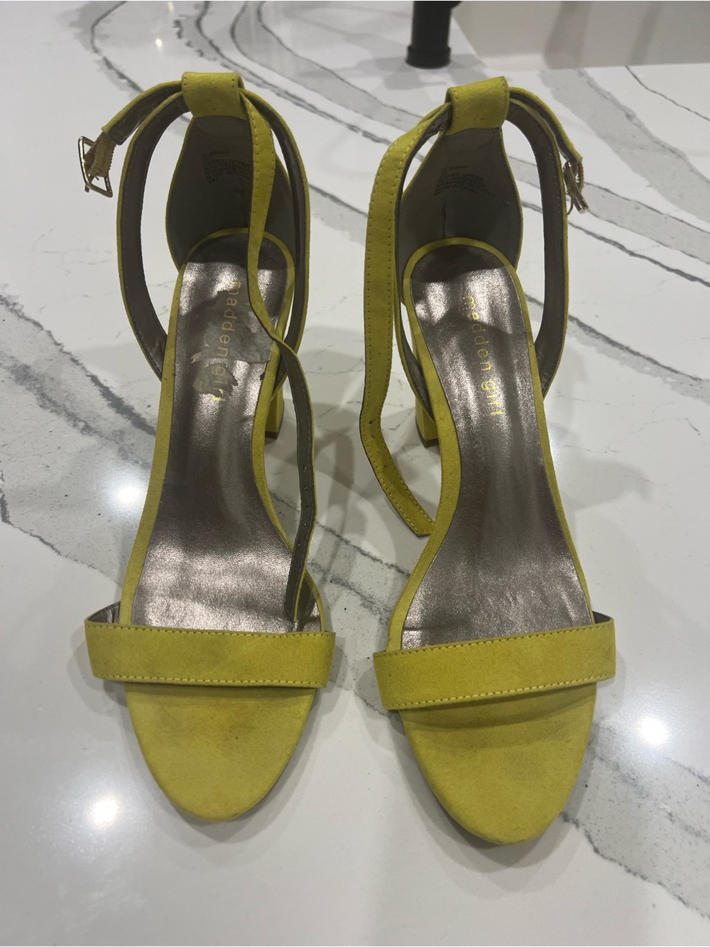 Steve Madden Chartreuse Suede Ankle-Strap Block Heels
